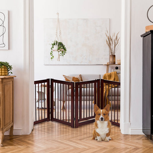 30 Inch Tall 4-Panel Freestanding Pet Gate Wooden Dog Fence - Tampa Home & Garden Store