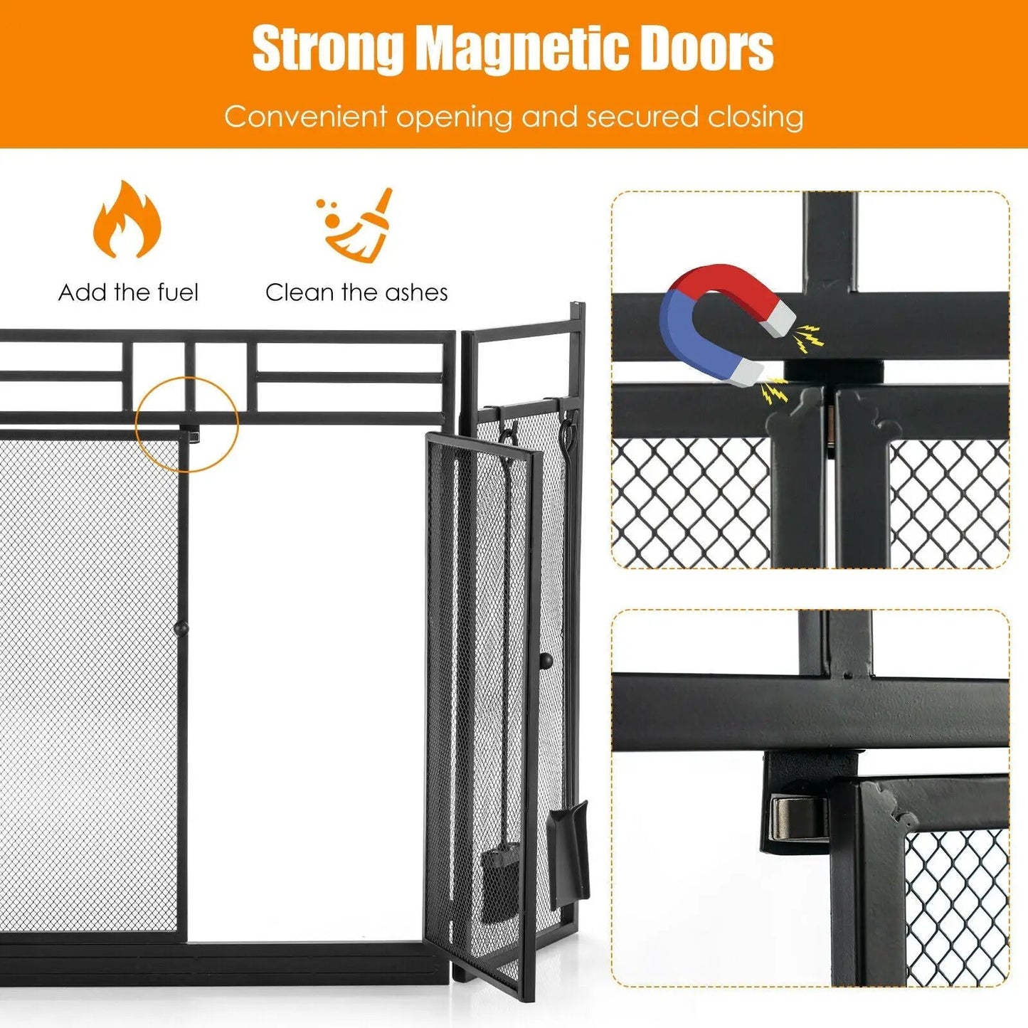 Three Panel Folding Wrought Iron Fireplace Screen