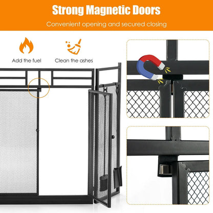 Three Panel Folding Wrought Iron Fireplace Screen