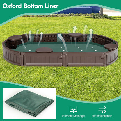 DirectDeals Sandbox with built-in corner seat and bottom liner, brown plastic, includes green cover on Tampa Home & Garden Store