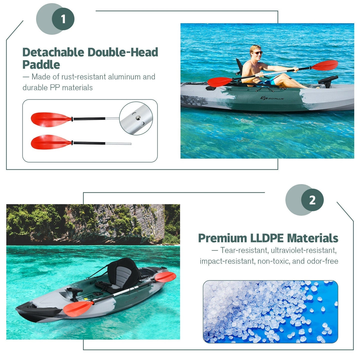 GemGear sit-on-top fishing kayak gray hull with rod holders and red paddles on Tampa Home & Garden Store