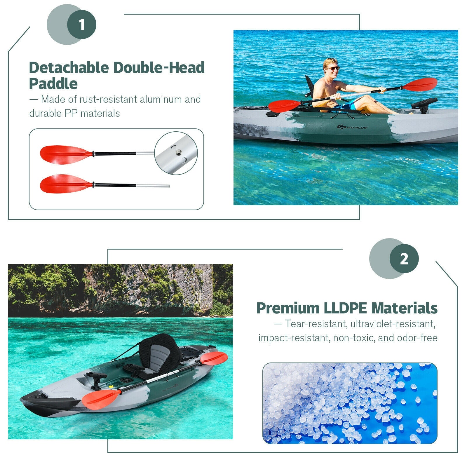 GemGear sit-on-top fishing kayak gray hull with rod holders and red paddles on Tampa Home & Garden Store