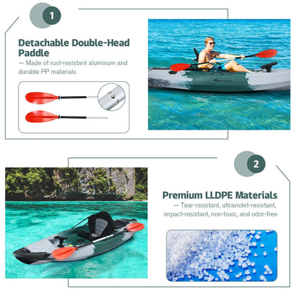 GemGear sit-on-top fishing kayak gray hull with rod holders and red paddles on Tampa Home & Garden Store