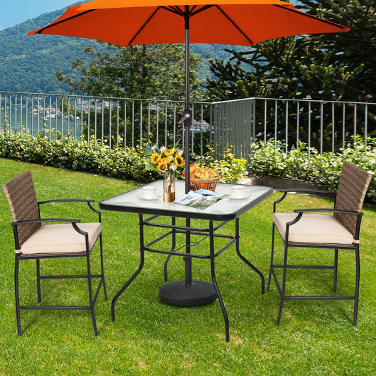 32 Inch Patio Tempered Glass Steel Frame Square Table - Tampa Home & Garden Store