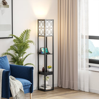 DirectDeals black metal standing shelf lamp with lattice panels and built-in outlet/USB ports on Tampa Home & Garden Store