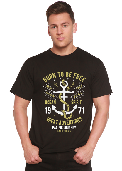 Born To Be Free men's black bamboo viscose/organic cotton graphic tee with anchor print on Tampa Home & Garden Store