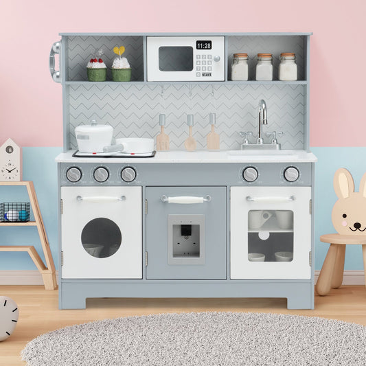Pretend Play Kitchen Wooden Toy Set for Kids with Realistic Light and Sound - Tampa Home & Garden Store