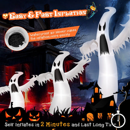 Four white 12 ft Halloween inflatable ghosts with LED lights for outdoor yard decor DirectDeals on Tampa Home & Garden Store