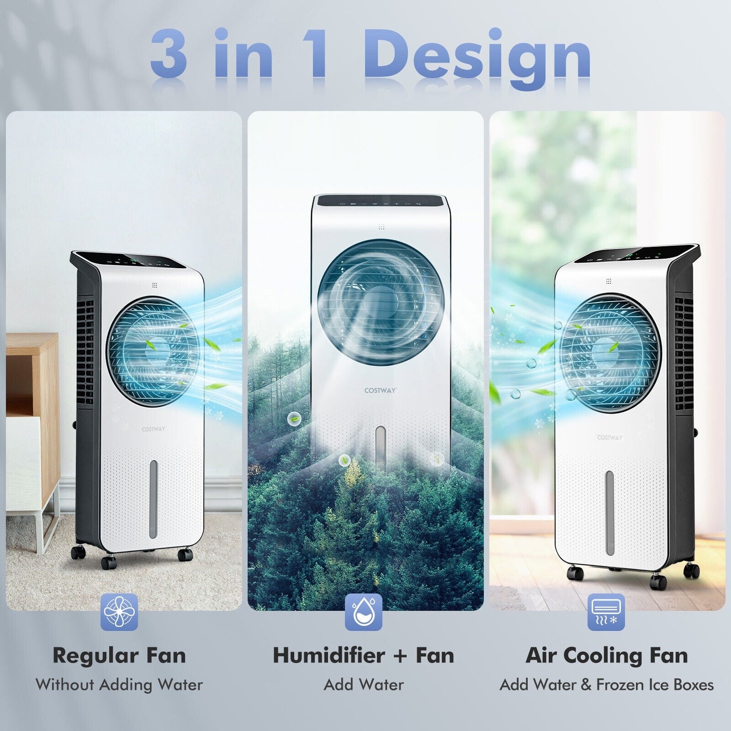 Enfriador de Aire Evaporativo 3 en 1 con Temporizador de 12H y Mando a Distancia - Blanco