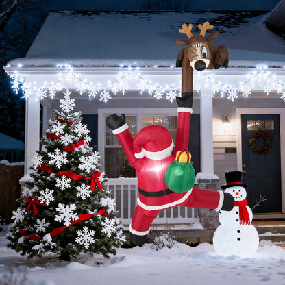 8.5ft inflatable Santa climbing with reindeer and built-in LED lights for outdoor yard display on Tampa Home & Garden Store