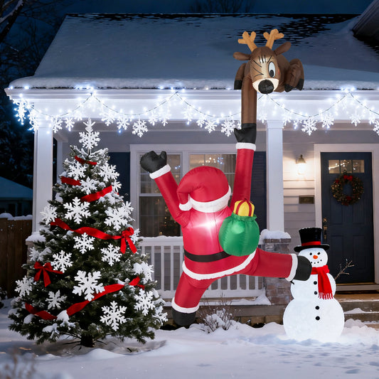 8.5ft inflatable Santa climbing with reindeer and built-in LED lights for outdoor yard display on Tampa Home & Garden Store