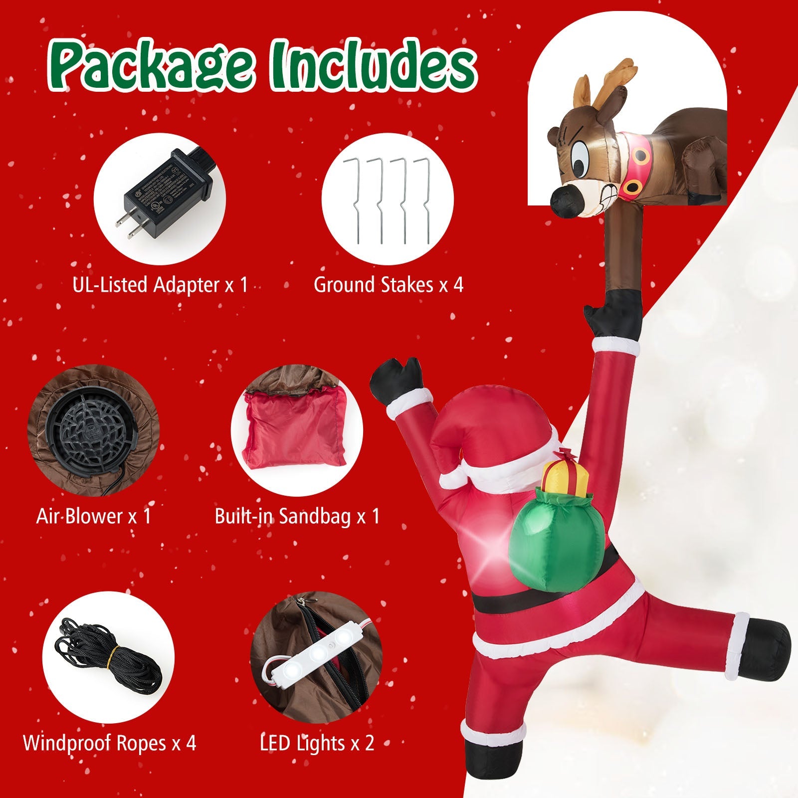 8.5ft Christmas inflatable Reindeer and Climbing Santa with built-in LED lights DirectDeals on Tampa Home & Garden Store