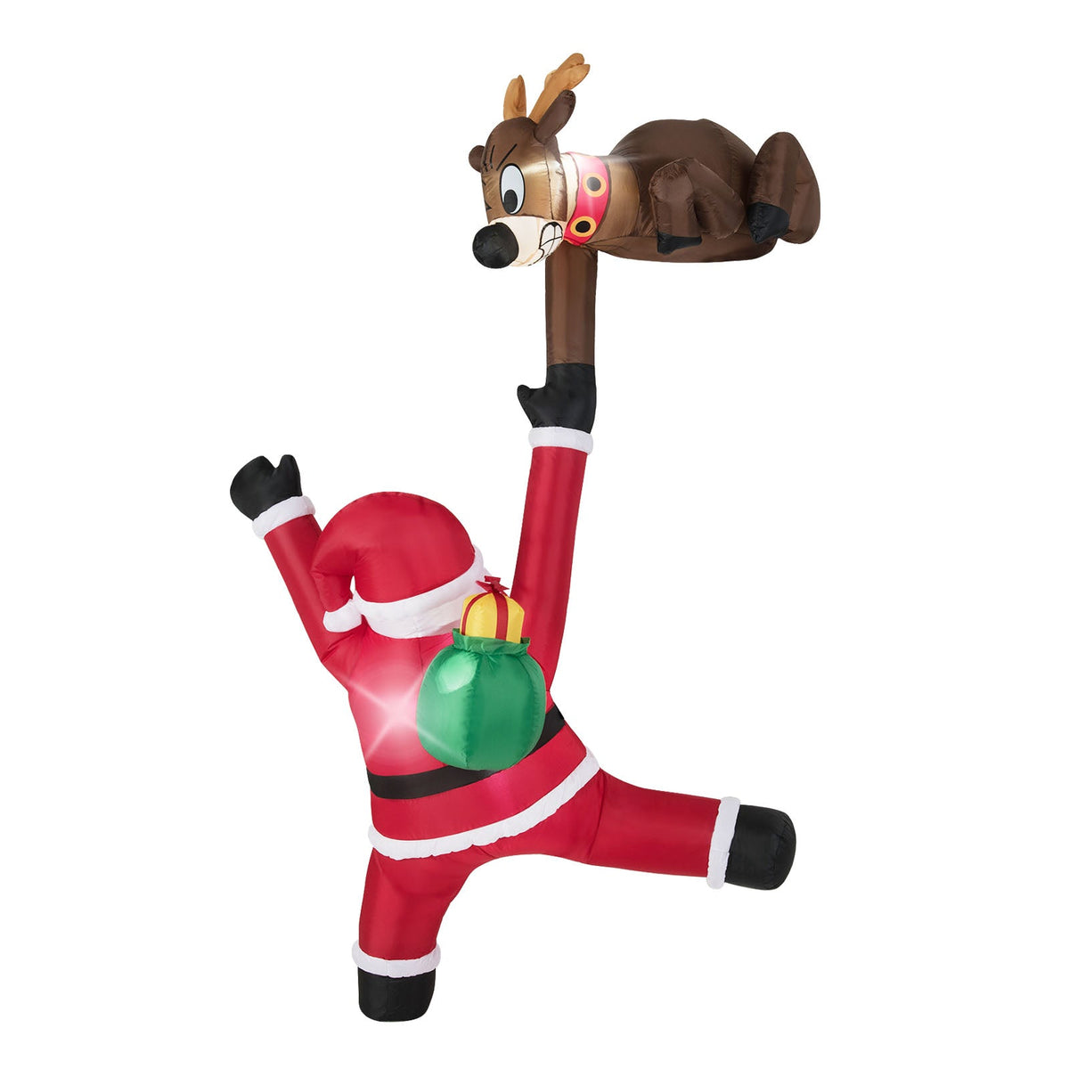 8.5 ft inflatable Santa climbing with brown reindeer on top and built-in LED lights on Tampa Home & Garden Store