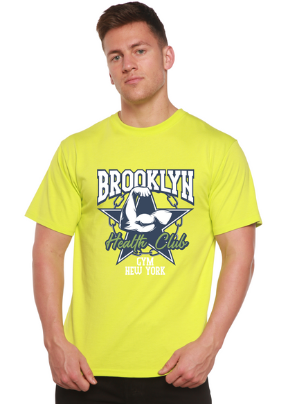 Brooklyn Health Club graphic T-shirt neon yellow bamboo viscose/organic cotton by Spun Bamboo on Tampa Home & Garden Store