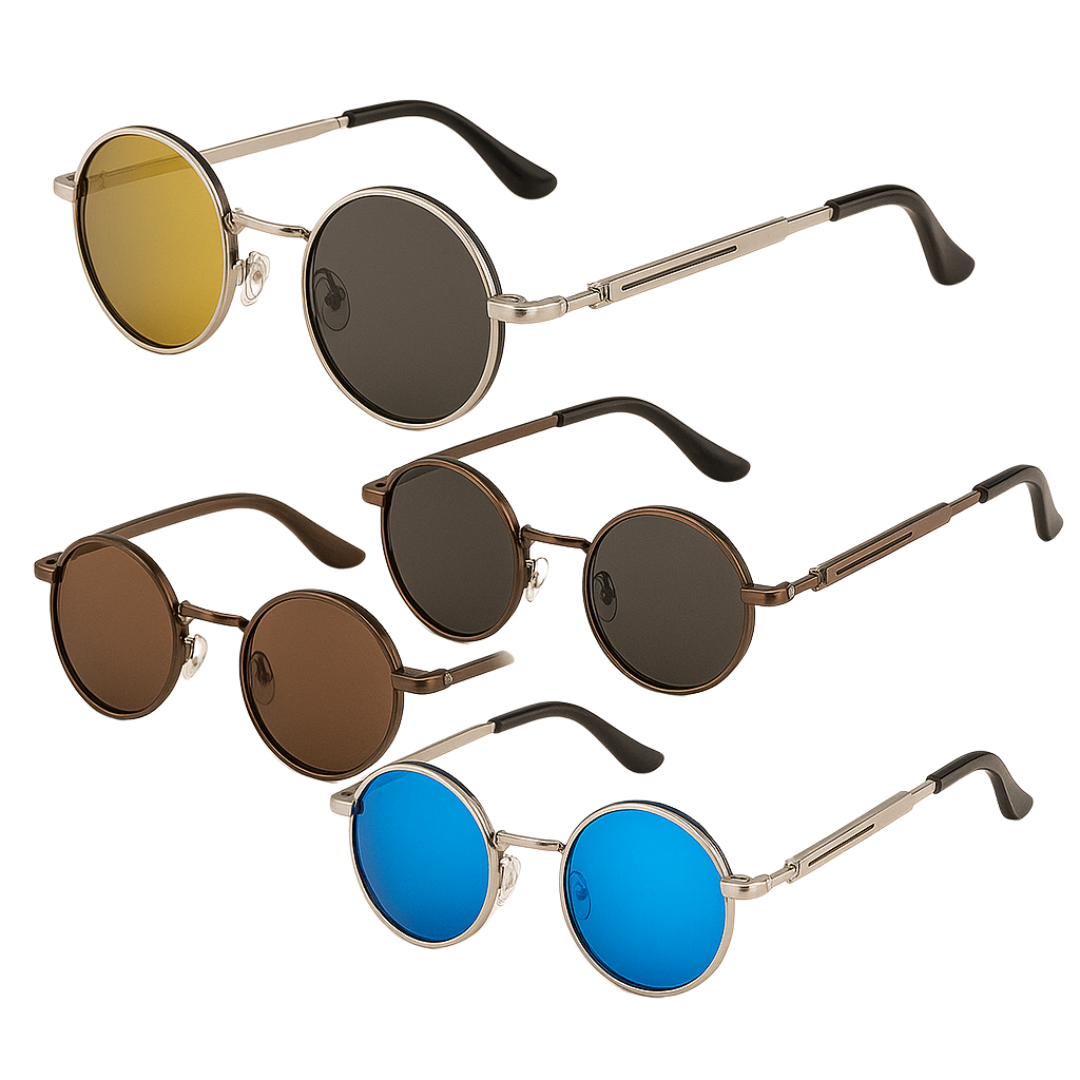 Steam Punk Polarized Sunglasses by BikerZoneZ, five round metal frames on Tampa Home & Garden Store