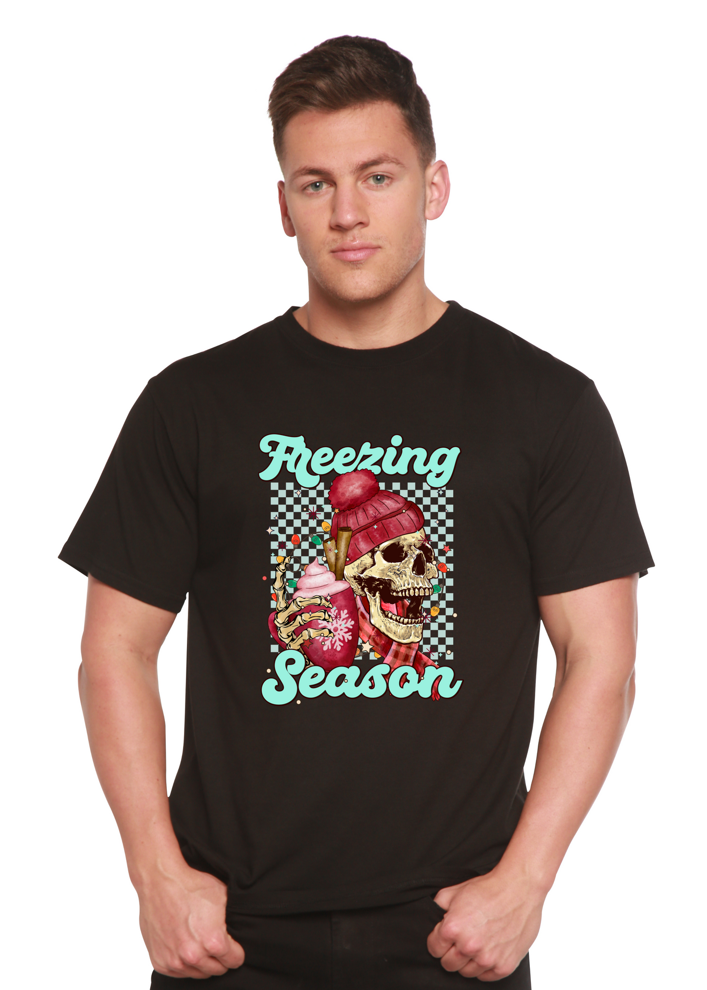 Freezing Season unisex bamboo graphic T-shirt black with skull ice cream art by Spun Bamboo on Tampa Home & Garden Store