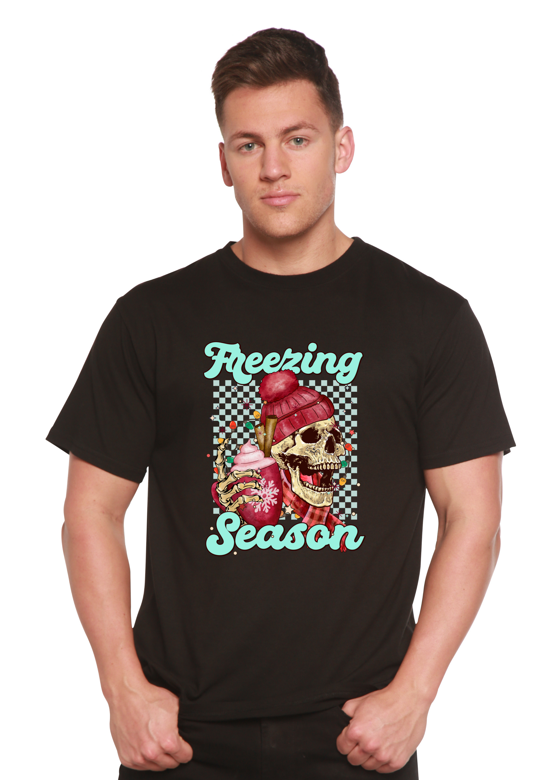Freezing Season unisex bamboo graphic T-shirt black with skull ice cream art by Spun Bamboo on Tampa Home & Garden Store