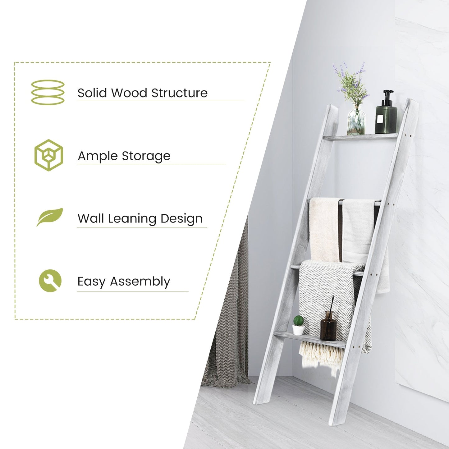 Estantería tipo escalera de pared de 4 niveles - Gris