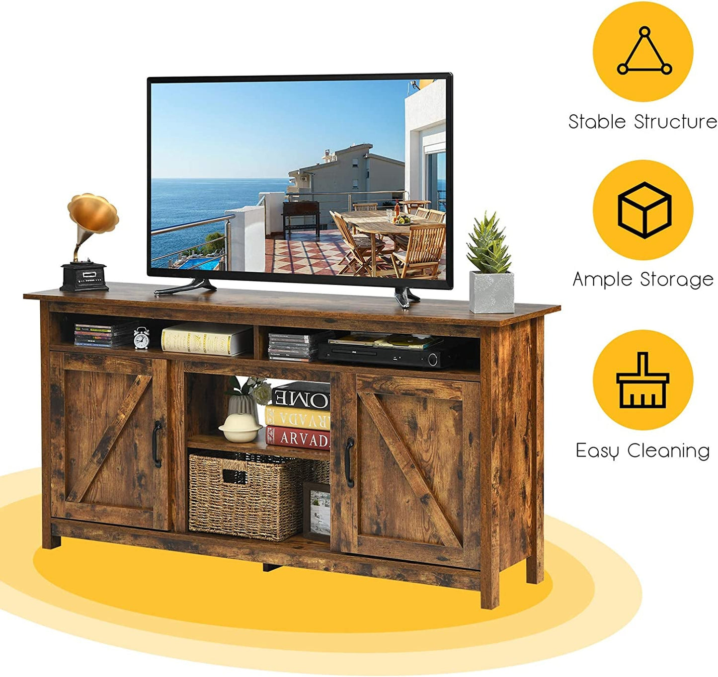 Mueble para TV Industrial de 60" con estantes y armarios, color marrón