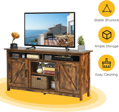 Mueble para TV Industrial de 60" con estantes y armarios, color marrón