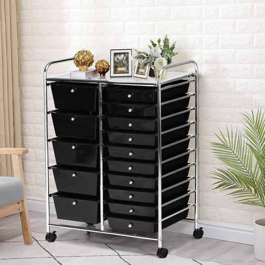 15-Drawer Utility Rolling Organizer Cart Multi-Use Storage-Black - Tampa Home & Garden Store