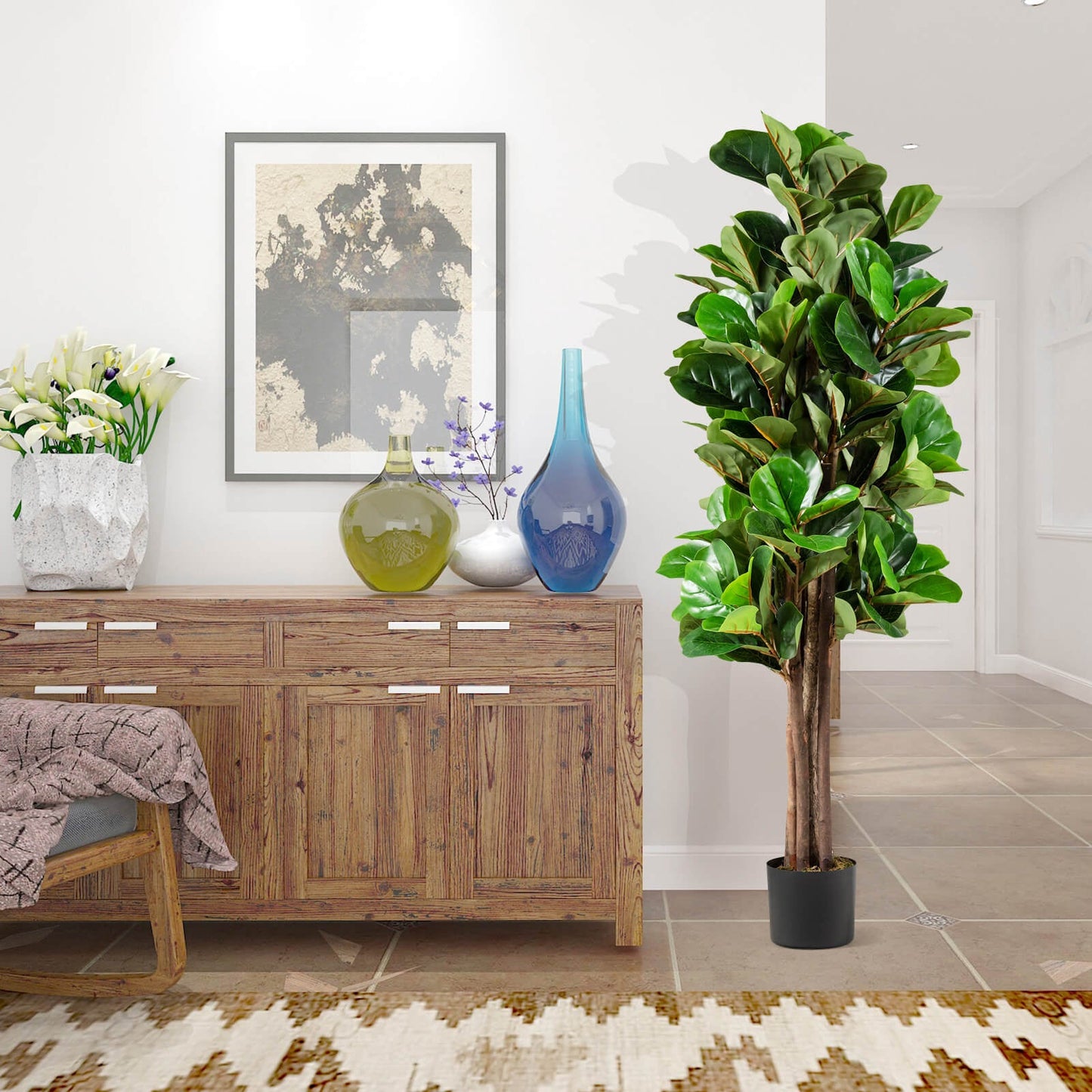 Ficus Lyrata Artificial de 5 Pies Macetero Decorativo