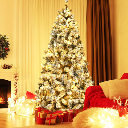 Árbol de Navidad artificial de bisagras con nieve, preiluminado, de primera calidad - 1,83 m