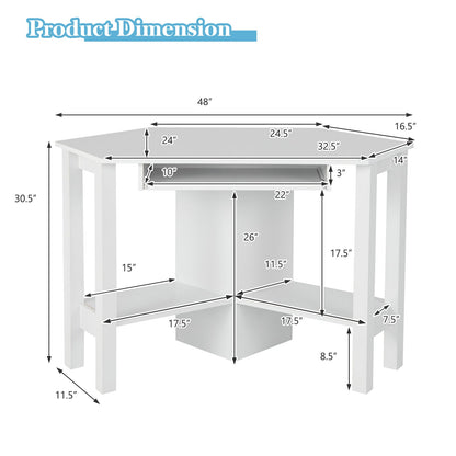 Escritorio esquinero de computadora de madera con cajón - Blanco