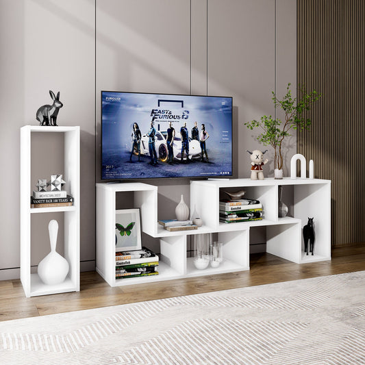 3 Pieces Adjustable TV Stand for TVs up to 65 Inch with Shelves-White - Tampa Home & Garden Store