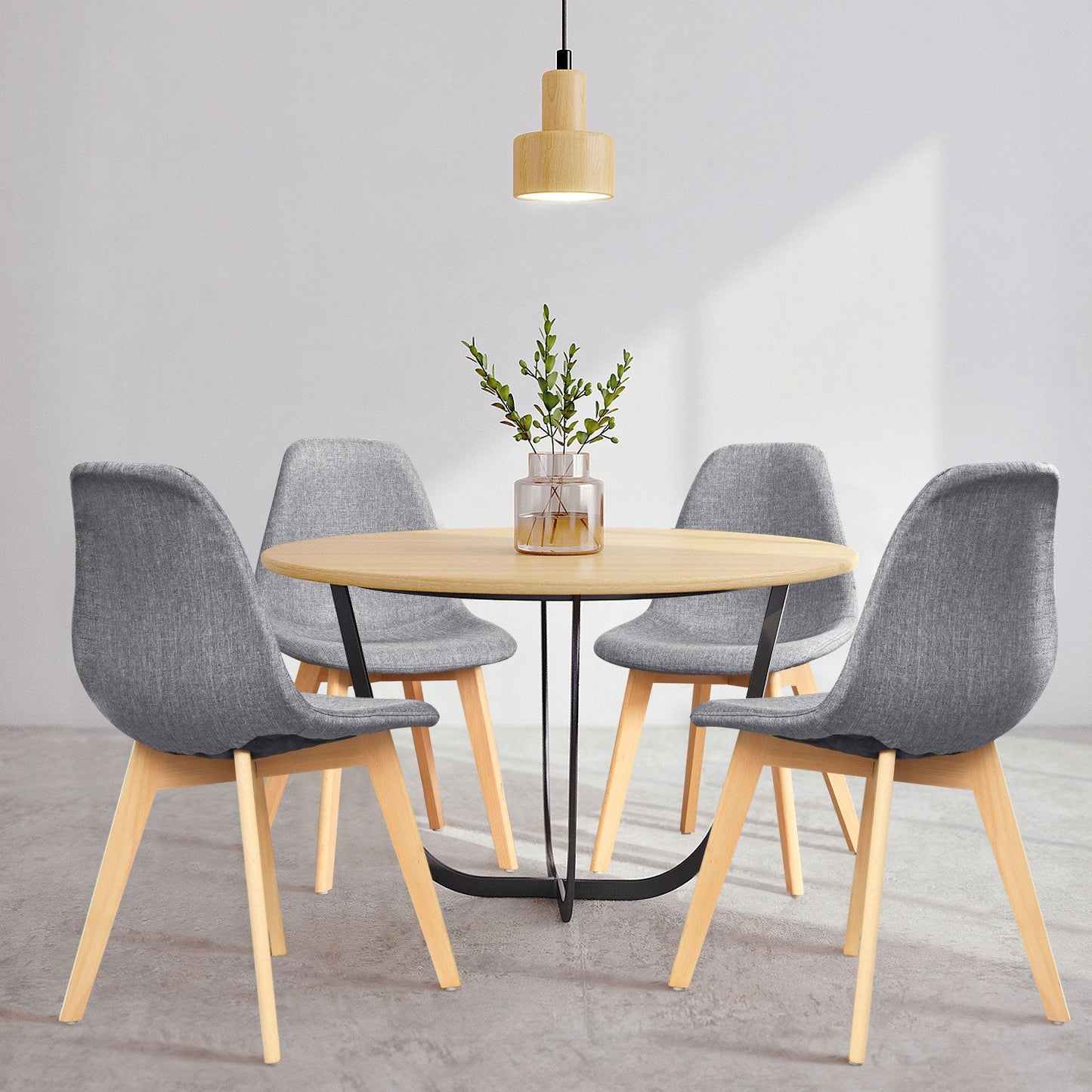 Juego de 4 sillas de comedor modernas con patas de madera y asiento acolchado de tela