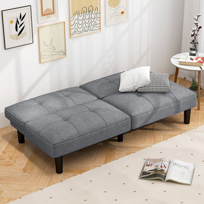 Sofá Cama Futón Plegable Convertible con Respaldo Ajustable de 6 Posiciones-Gris