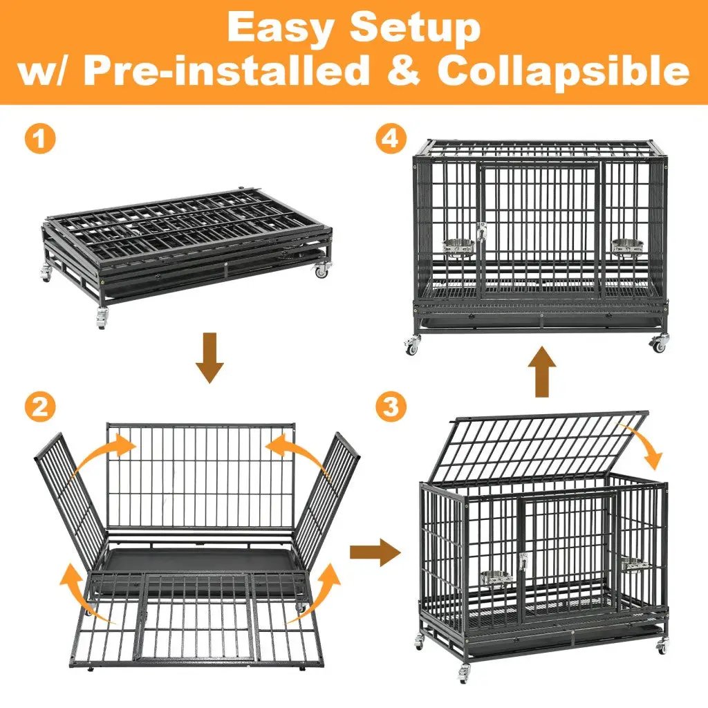 37 Inch Stackable Heavy Duty Dog Crate by Homey Pet Official, black metal on wheels, easy setup on Tampa Home & Garden Store