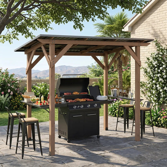 Grill Gazebo 8.6x5 ft Cedar Wood with serving shelves DirectDeals outdoor grill shelter on Tampa Home & Garden Store