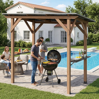 Grill Gazebo Cedar Wood with Serving Shelves