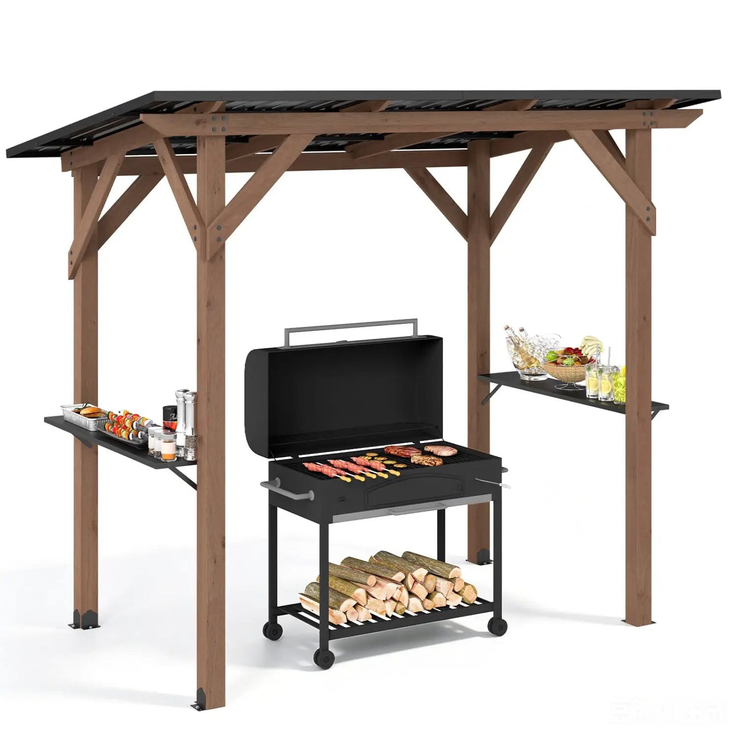 Grill Gazebo Cedar Wood with Serving Shelves