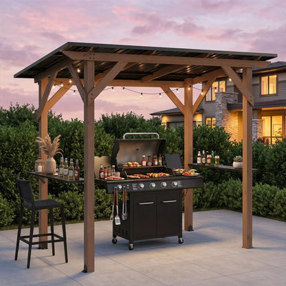 Grill Gazebo Cedar Wood with Serving Shelves