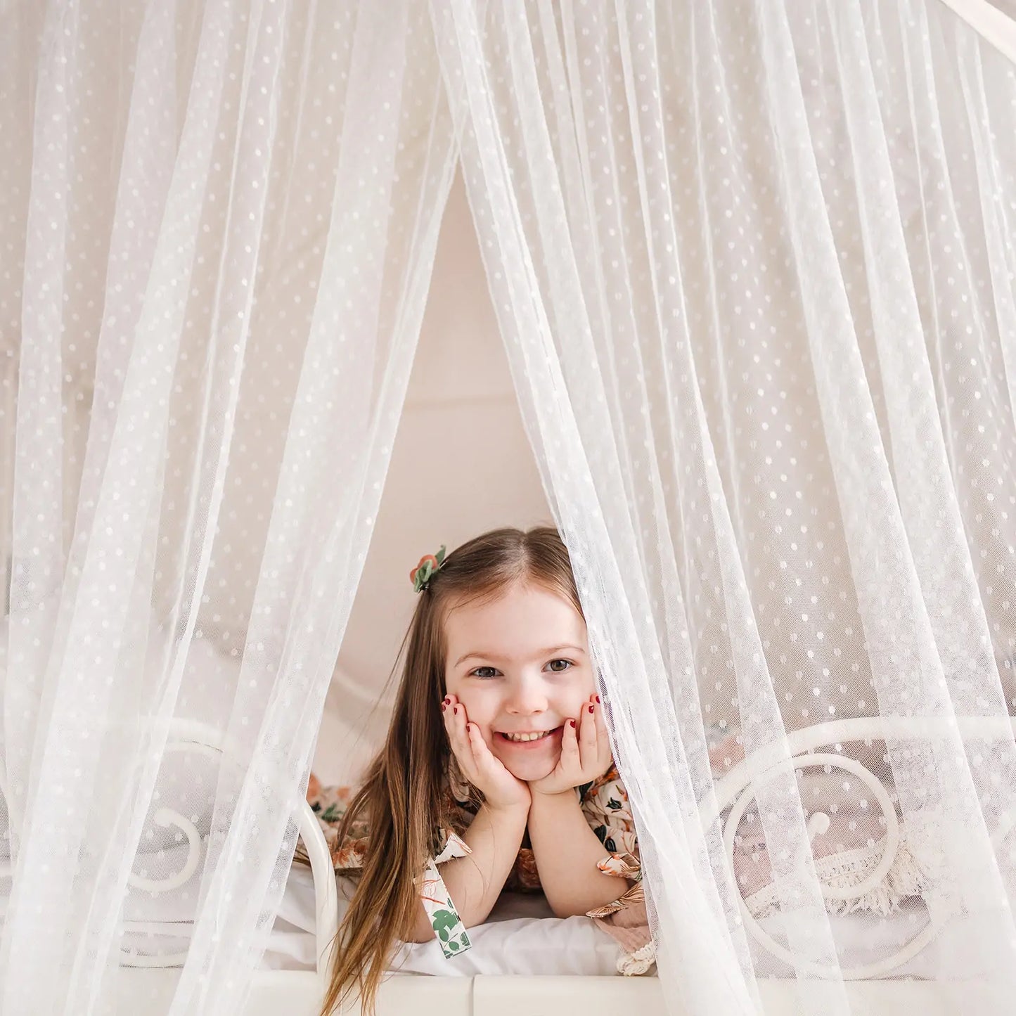 Tiny Land Kids Tent Large Cozy Play House with star lights, white sheer dotted fabric on Tampa Home & Garden Store