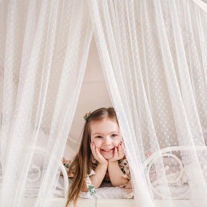 Tiny Land Kids Tent Large Cozy Play House with star lights, white sheer dotted fabric on Tampa Home & Garden Store