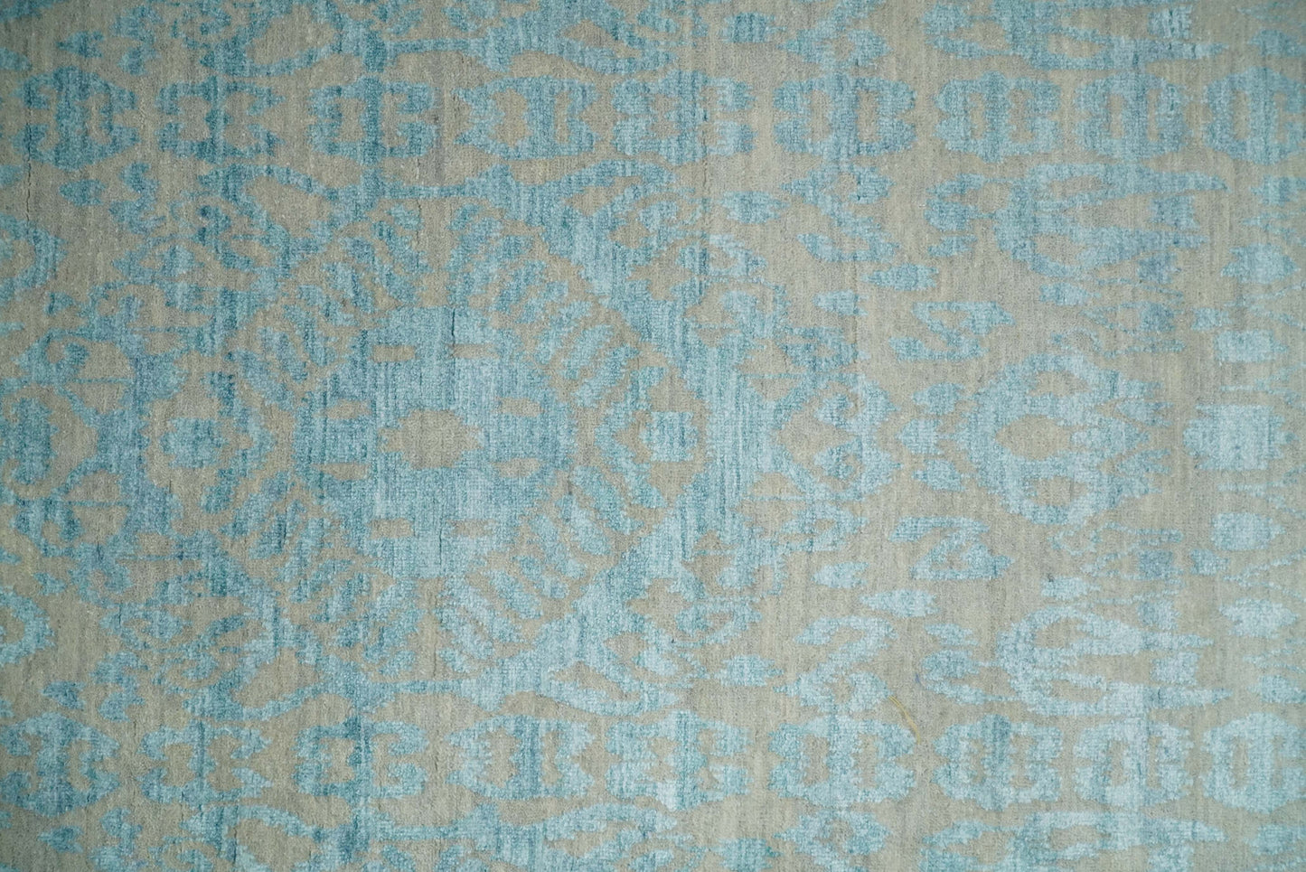 Alfombra antigua de lana y seda, estilo persa tradicional, anudada a mano, de 2,6 x 8 pulgadas, en tonos camel y azul | AGR26