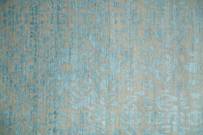 Alfombra antigua de lana y seda, estilo persa tradicional, anudada a mano, de 2,6 x 8 pulgadas, en tonos camel y azul | AGR26