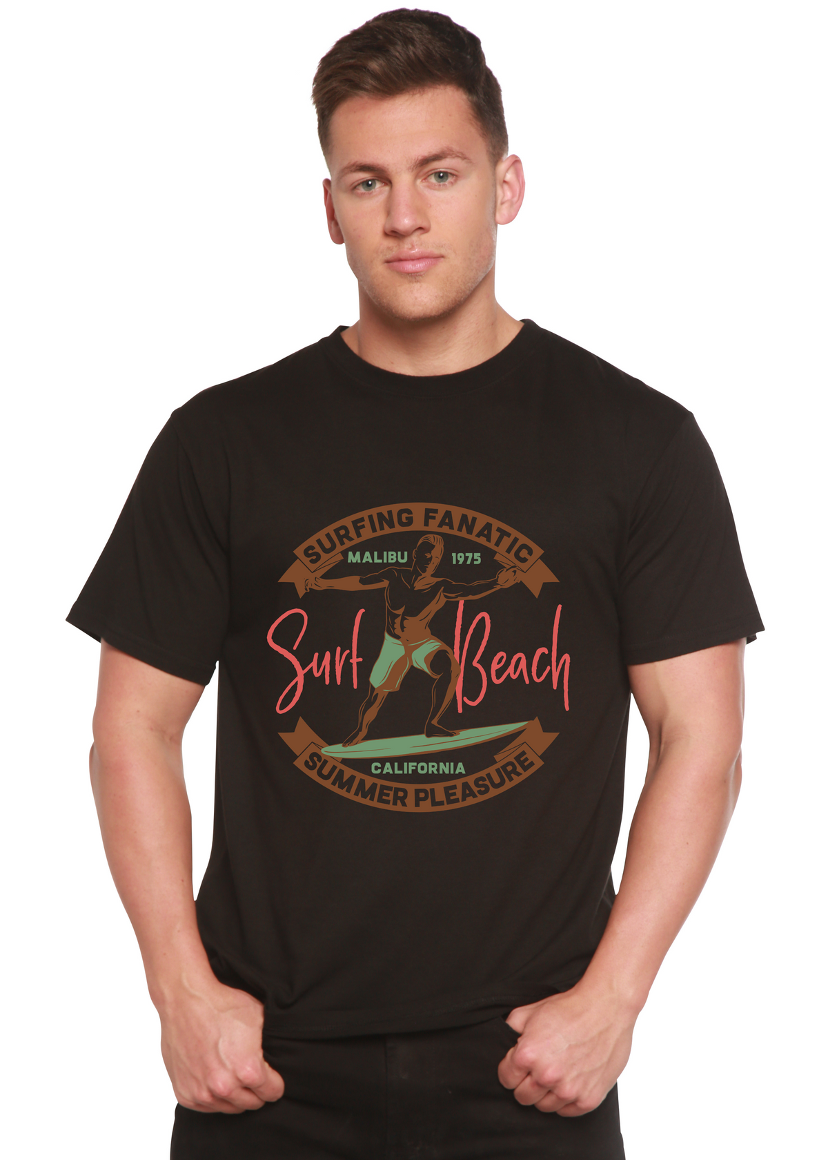 Surf Beach men's black graphic tee in bamboo viscose/organic cotton by Spun Bamboo on Tampa Home & Garden Store