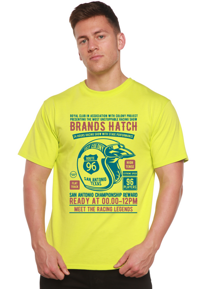 Brands Hatch neon yellow bamboo viscose/organic cotton graphic T-shirt with racing print on Tampa Home & Garden Store