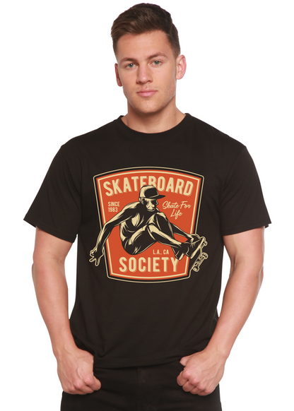 Skateboard Society men's graphic tee black with orange skateboard print bamboo cotton blend on Tampa Home & Garden Store