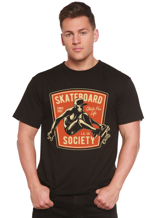 Skateboard Society men's graphic tee black with orange skateboard print bamboo cotton blend on Tampa Home & Garden Store