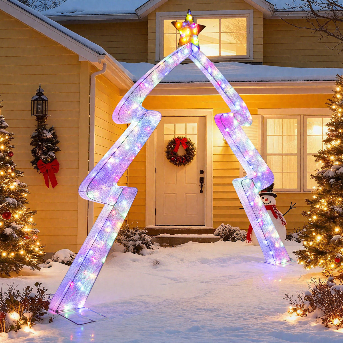 8.8 ft Christmas tree archway with top star, LED lights DirectDeals arch decor in snow on Tampa Home & Garden Store