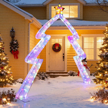 8.8 ft Christmas tree archway with top star, LED lights DirectDeals arch decor in snow on Tampa Home & Garden Store