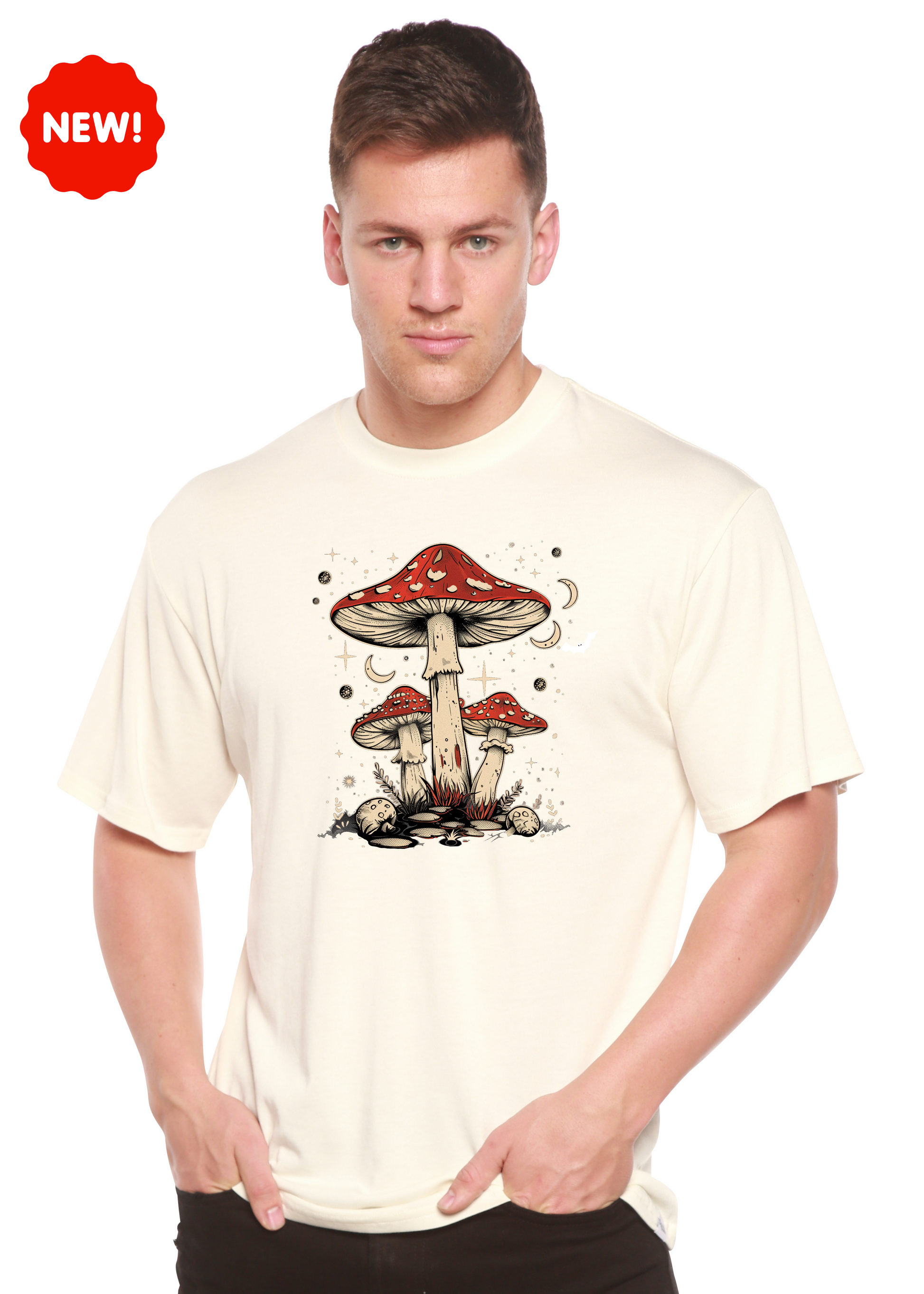 Boho mushroom graphic t-shirt, natural beige, unisex bamboo/cotton, Spun Bamboo on Tampa Home & Garden Store