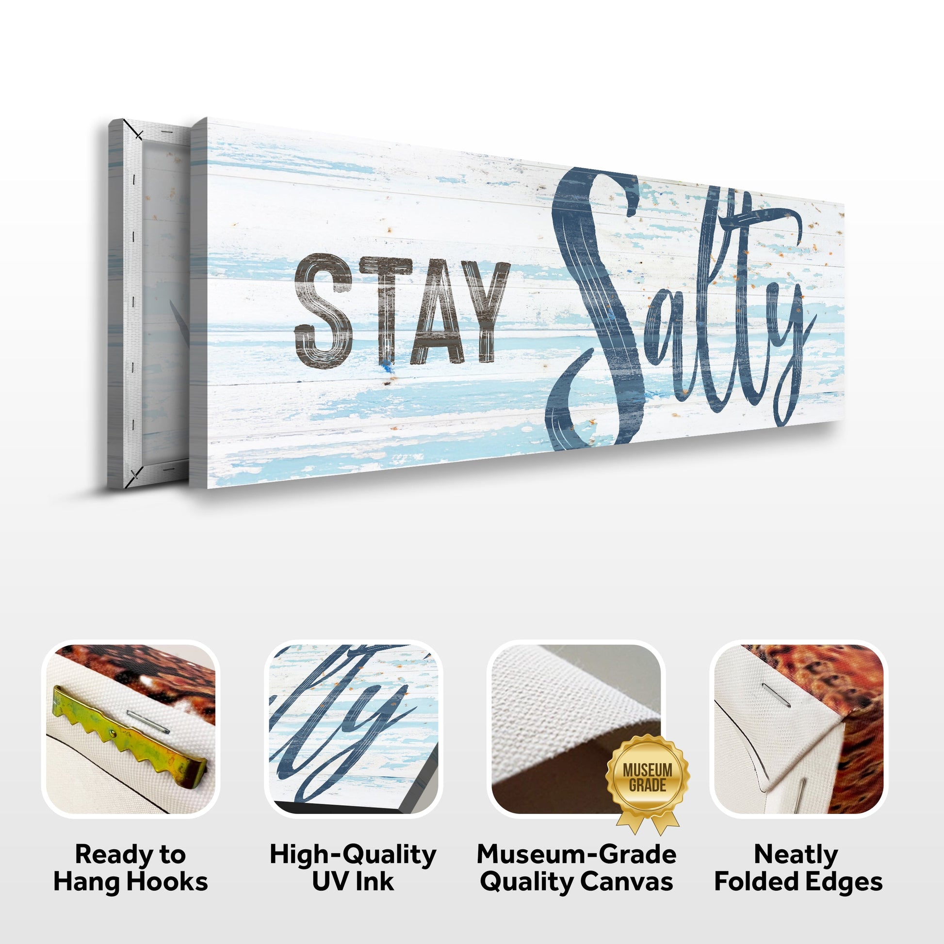 Stay Salty Coastal Sign IX canvas wall art with distressed blue-white wood planks on Tampa Home & Garden Store