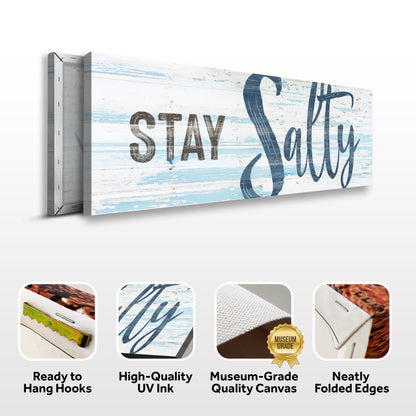 Stay Salty Coastal Sign IX canvas wall art with distressed blue-white wood planks on Tampa Home & Garden Store