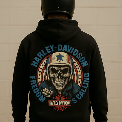 Black hoodie with Harley-Davidson skull helmet back graphic, Milwaukee edition by BikerZoneZ on Tampa Home & Garden Store
